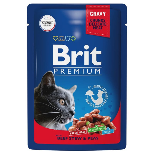 Влажное питание для кошек Brit Premium говядина и горошек 