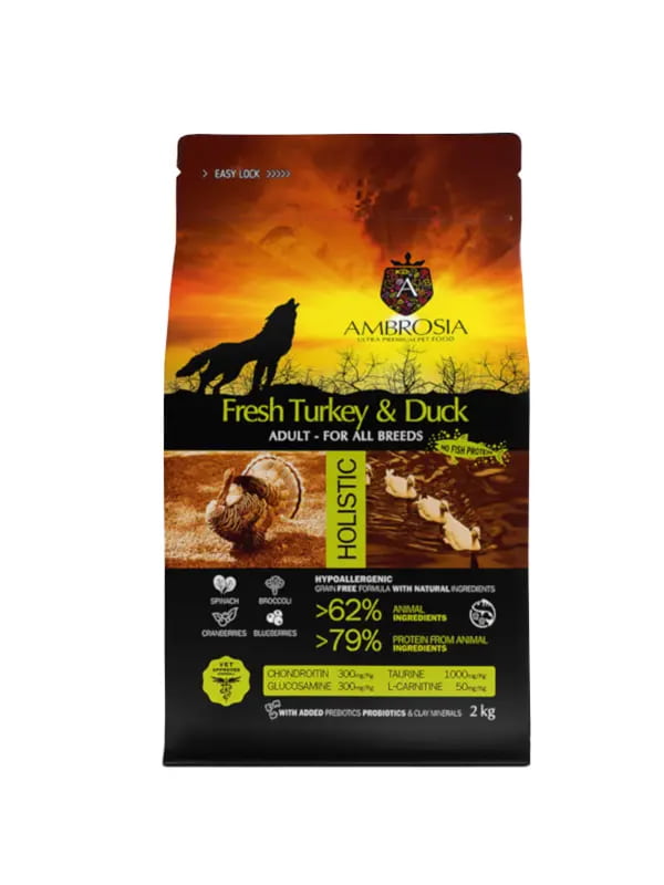 Еда для собак всех пород Сухой корм для собак Ambrosia Grain Free Dog Adult All Breed (индейка, утка)