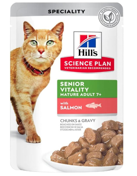 Влажная еда для пожилых кошек Hill's Science Plan Senior Vitality (лосось)