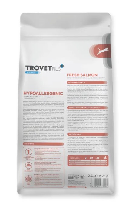 Сухой корм для кошек Trovet Plus Hypoallergenic Sterilised Vet Diet Adult (лосось)