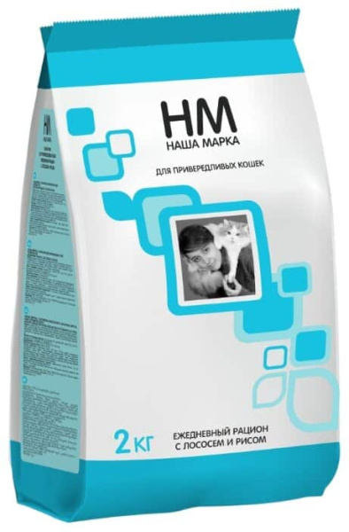 Сбалансированный сухой корм для привередливого кота Наша Марка (лосось, рис) 