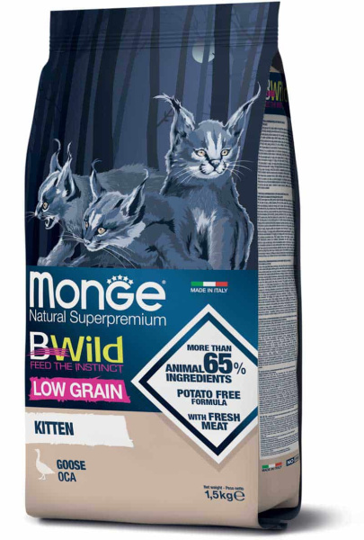 Сухой корм для котят Monge Bwild Low Grain Kitten (гусь)
