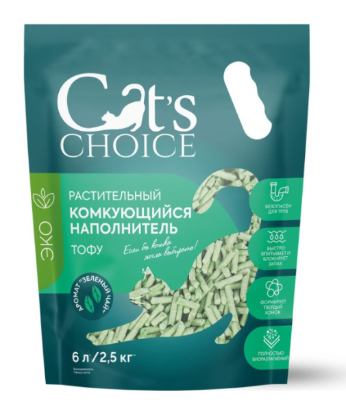Растительный комкующийся наполнитель тофу Cat's choice с ароматом "Зеленый чай"