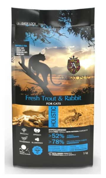 Питание для стерилизованных кошек Ambrosia Grain Free Sterilized Cat (форель, кролик)