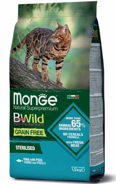 Сухой корм для кошек Monge Cat Bwild Grain Free Sterilized (тунец)
