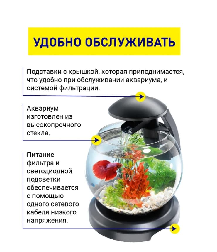 Аквариум с фильтром и водопадом Tetra Cascade Globe Glas Aquarium 6.8 л (черный)