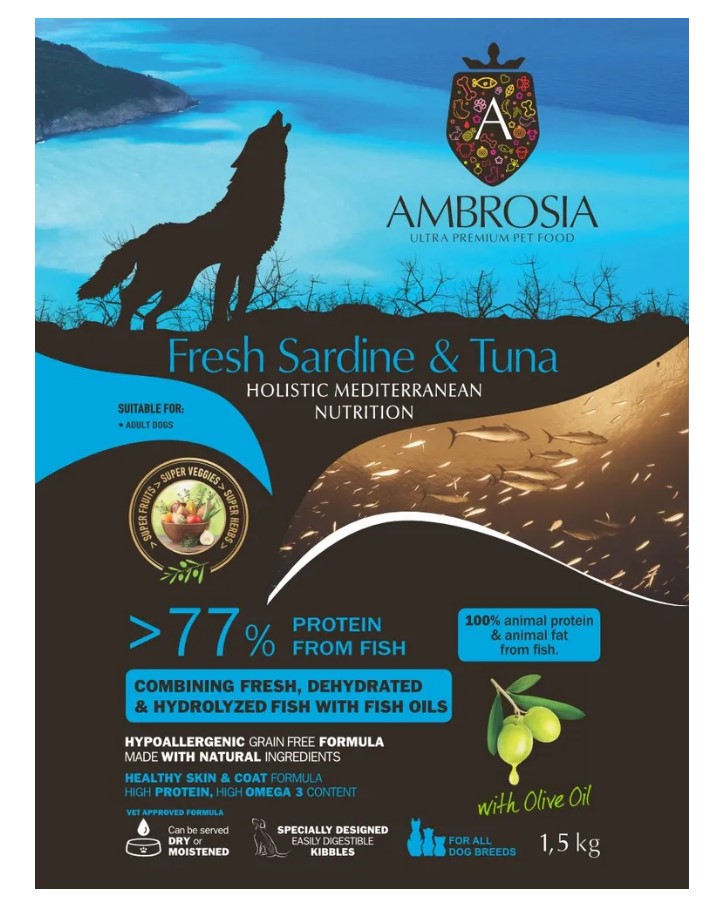 Повседневный корм для взрослых собак AMBROSIA MEDITERRANEAN (сардина тунец)