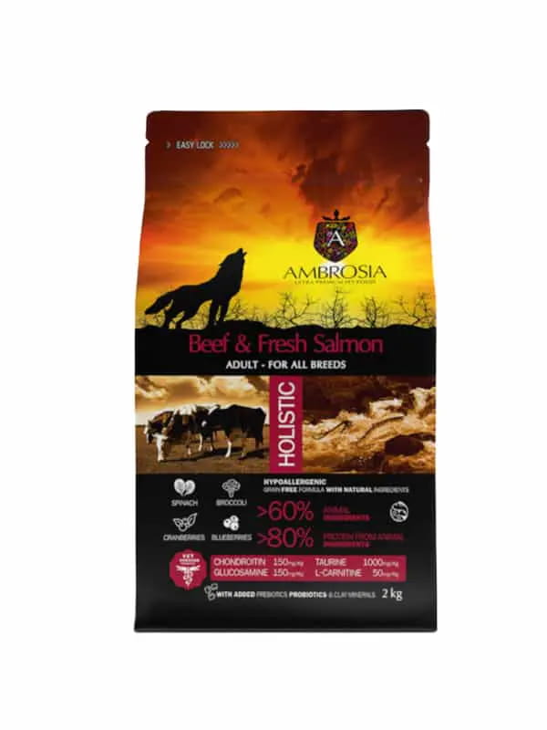 Еда для собак Сухой корм для собак Ambrosia Grain Free Dog Adult All Breed (говядина, лосось)