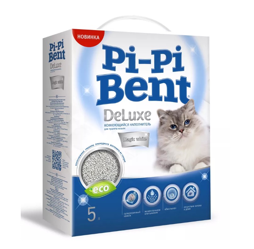 Наполнитель бентонитовый Pi-Pi-Bent Deluxe Magic White (без запаха) 5л.