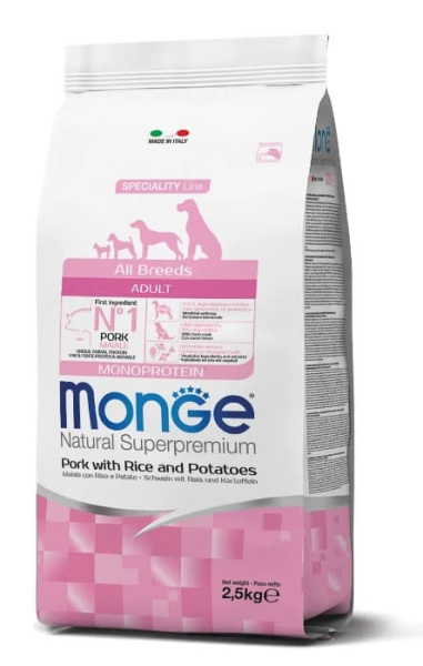Каталог Сухой корм для собак Monge Dog Monoprotein Adult All Breeds (свинина) для собак