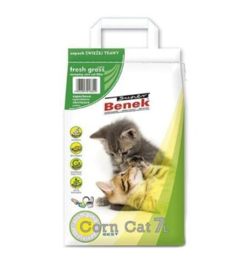 Кукурузный наполнитель Super Benek Corn Cat Swieza Trawa (Запах травы) 7 л