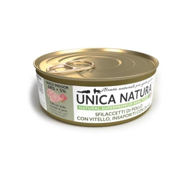 Консервы для кошек Unica Natura UNICO INDOOR Филе курицы с телятиной и оливками