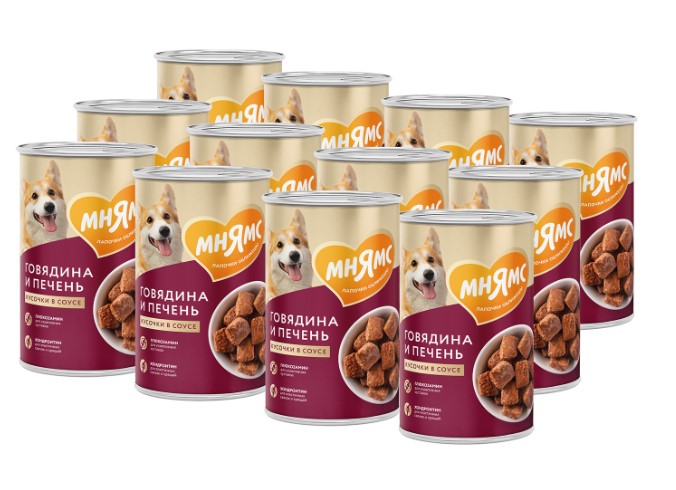 Влажный корм Мнямс Кусочки в соусе с говядиной и печенью для собак всех пород «ЗДОРОВЫЕ СУСТАВЫ»