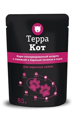 Пресервы Корм для взрослых кошек Терра кот с говяжьей и бычьей печенью