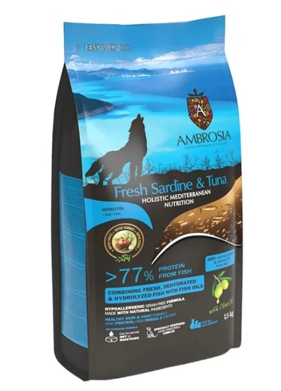 Повседневный корм для взрослых собак AMBROSIA MEDITERRANEAN (сардина тунец)