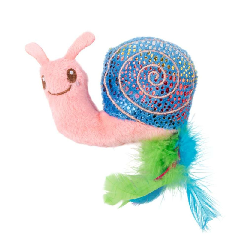 Mr.Kranch Игрушка для кошек Улитка плюшевая с кошачьей мятой и перышками 18 см розовая