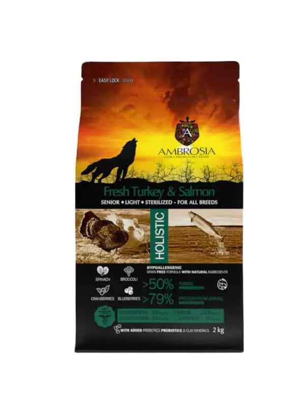 Еда для собак с ожирением Сухой корм для собак Ambrosia Grain Free Dog Adult Light (индейка, лосось)