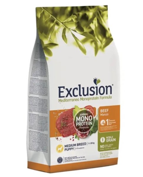 Каталог Сухой корм для щенков EXCLUSION Monoprotein Noble Grain Puppy Medium (говядина) для собак