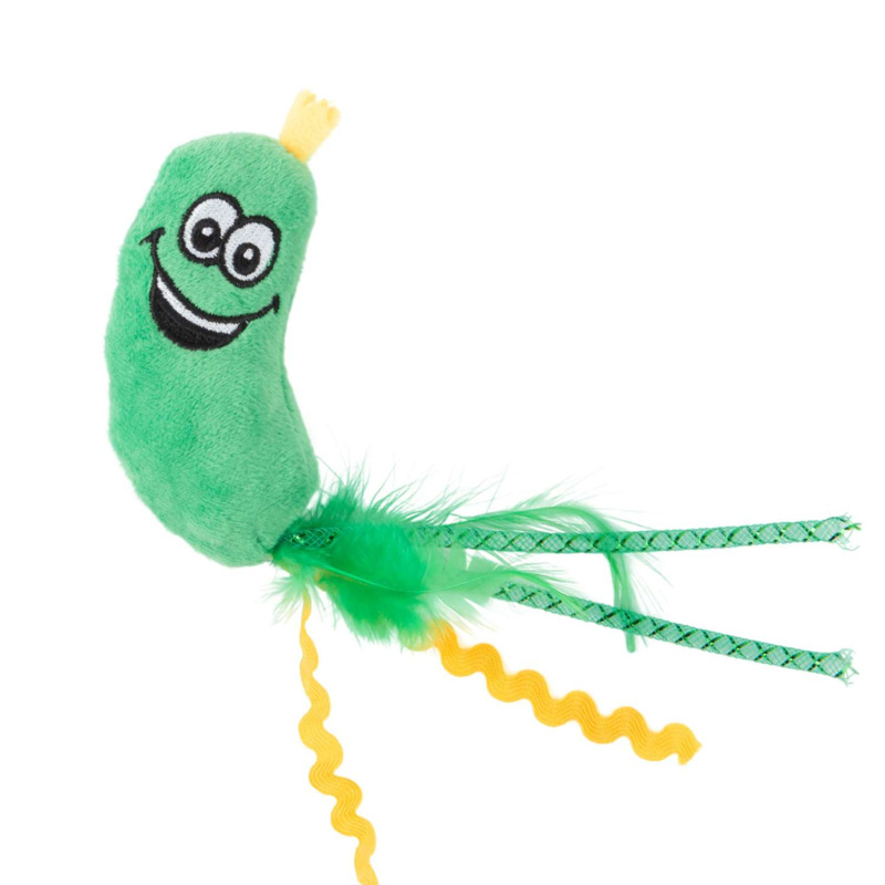 Mr.Kranch Игрушка для кошек Огурчик плюшевая, с кошачьей мятой и перышками 17 см зеленая