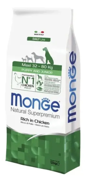 Каталог Сухой корм для щенков Monge Daily Line Maxi Puppy & Junior (курица, рис) для собак