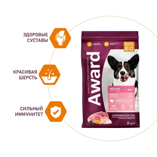 Еда для собак средних пород Award Adult Medium Dog (индейка, курица)