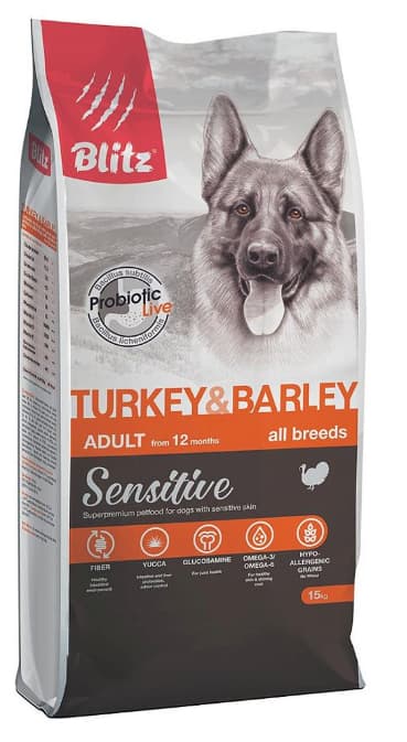Каталог Сухой корм для собак Blitz Holistic Adult Dog All Breeds (индейка, ячмень) для собак