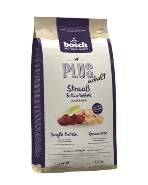 Каталог Сухой корм для собак Bosch Plus Adult (страус, картофель) для собак