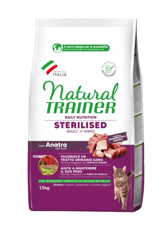 Сухой корм для стерилизованных кошек Natural Trainer Adult Sterilised (утка)