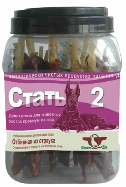 Сушеное мясо страуса на воловьей коже Green Qzin "СТАТЬ 2" (715252)