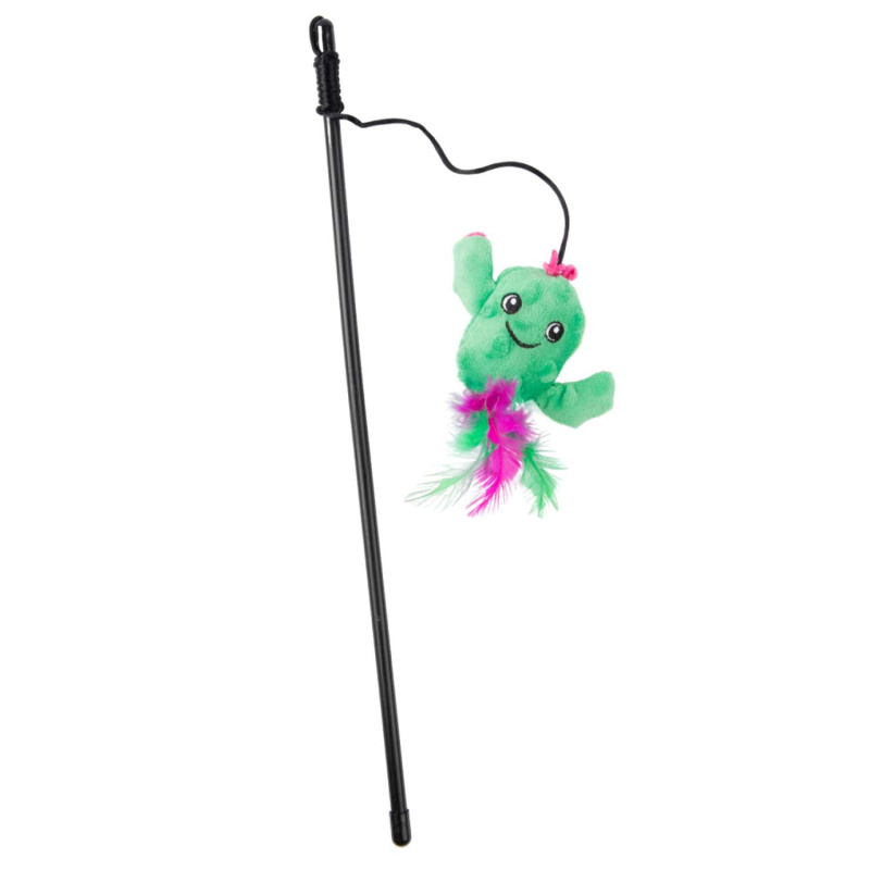 Mr.Kranch Игрушка-дразнилка для кошек Кактус плюшевая, с кошачьей мятой и перышками 17 см зеленая