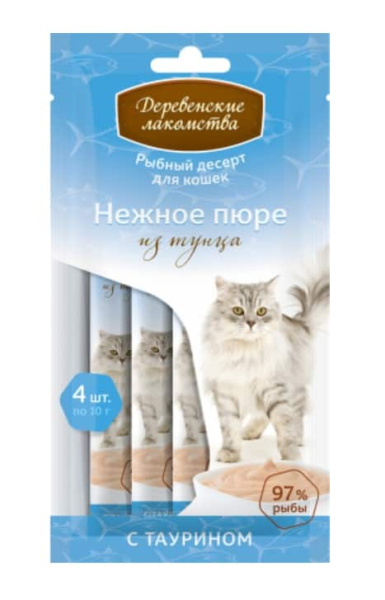 Нежное пюре для кошек из тунца "Деревенские лакомства" 4 шт по 10 гр