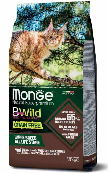 Сухой корм для кошек Monge Cat Bwild Grain Free Large Breed (буйвол)