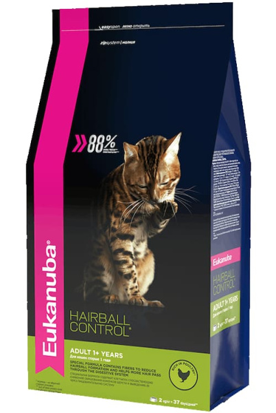 Сухой корм для кошек Eukanuba Cat Adult Hairball (курица)