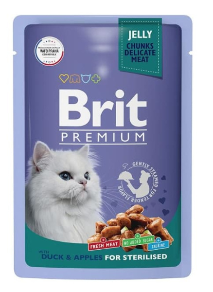 Влажный рацион для стерилизованных кошек Brit Premium Cat (Утка с яблоками в желе) 85 г