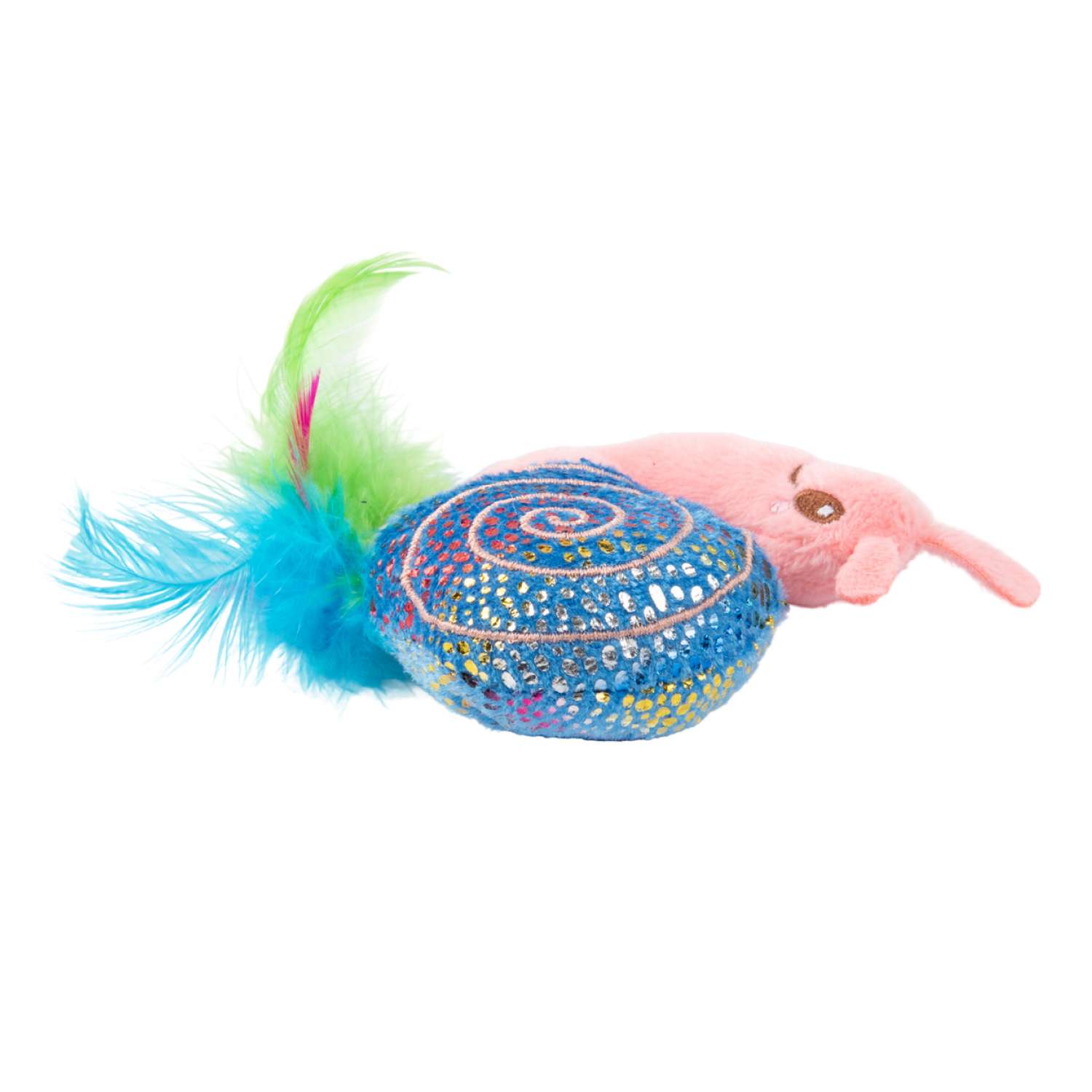 Mr.Kranch Игрушка для кошек Улитка плюшевая с кошачьей мятой и перышками 18 см розовая