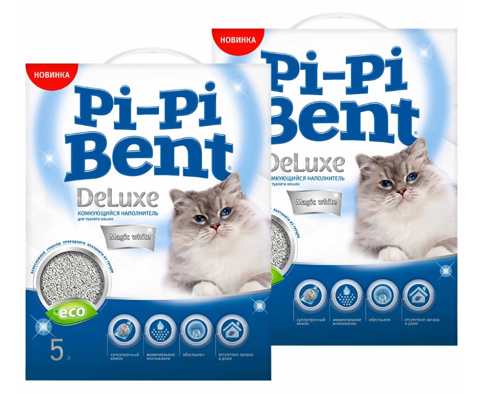 Наполнитель бентонитовый Pi-Pi-Bent Deluxe Magic White (без запаха) 5л.