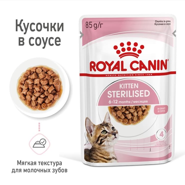 Паучи для котят Royal Canin Kitten Sterilized в соусе 
