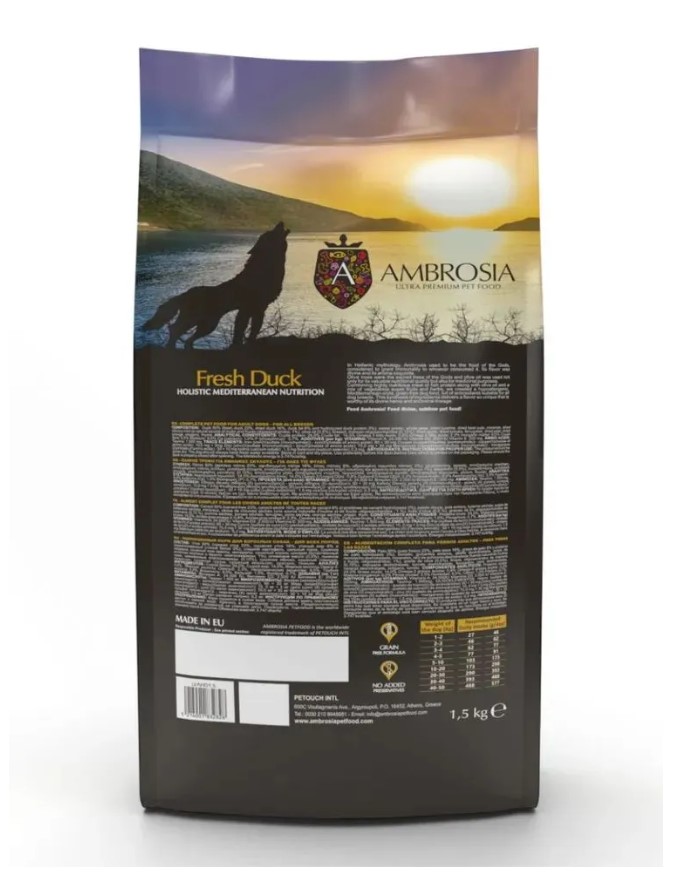 Еда  для взрослых собак AMBROSIA MEDITERRANEAN (утка)