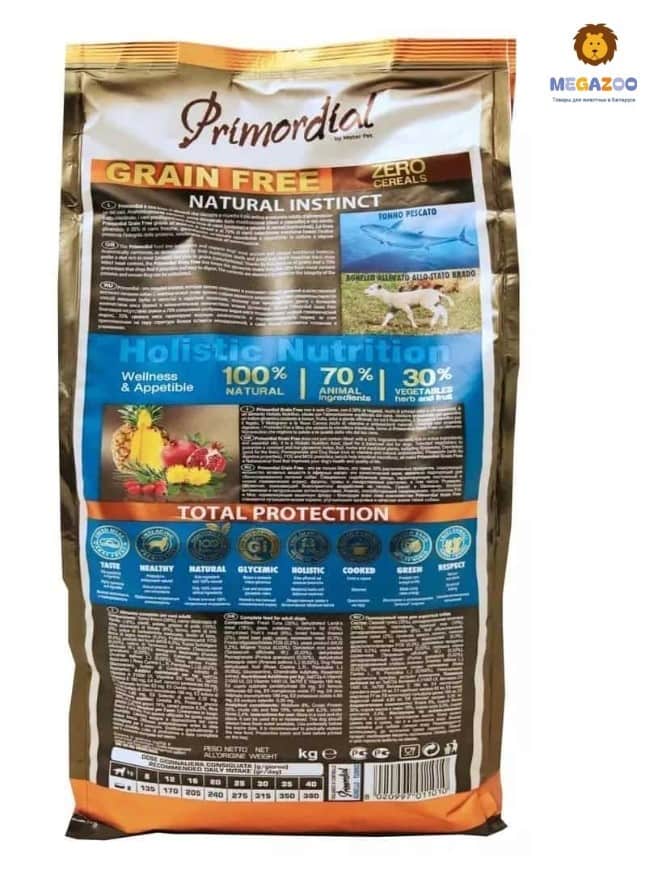 Питание для собак Primordial Dog Adult (тунец, ягненок)