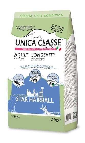 Сухой корм для кошек Unica Classe Adult Longevity Star Hairball (Форель)