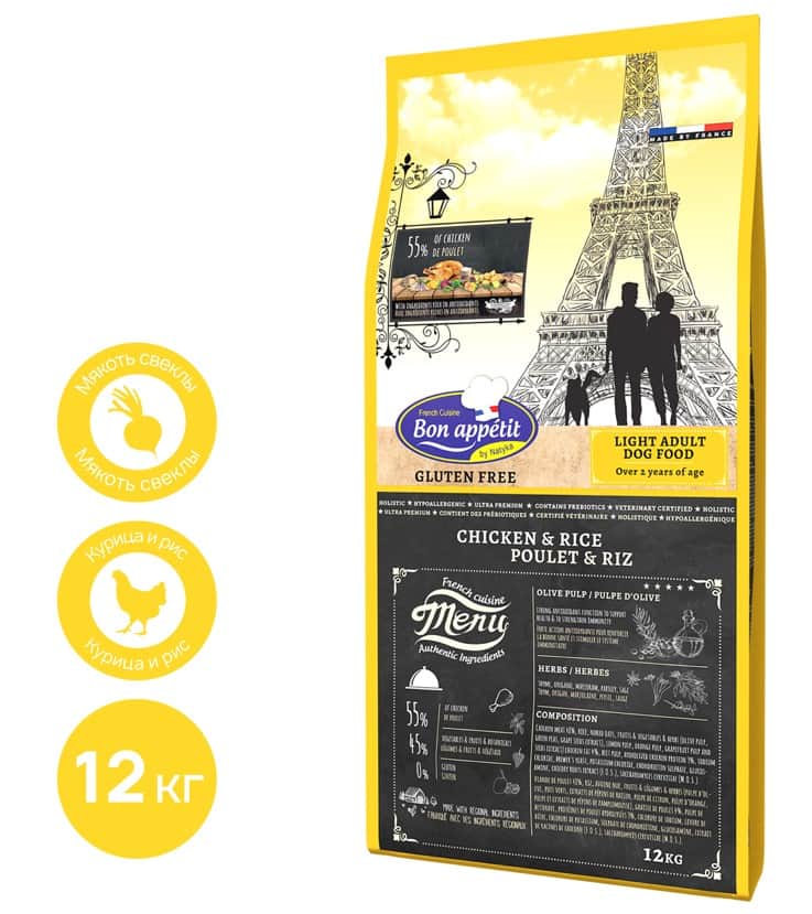 Еда для собак с избыточным весом Сухой корм для собак Bon Appetit DOG Light (курица, рис)
