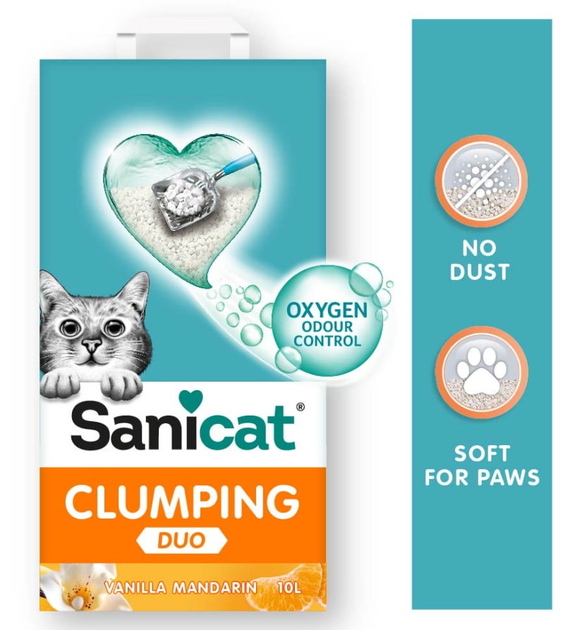 Бентонитовый наполнитель Sanicat Clumping White DUO (ваниль, мандарин)