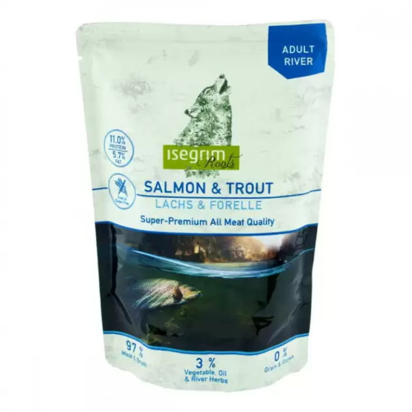 Пресервы для собак Влажный корм для собак Isegrim Roots Adult River (лосось и форель)