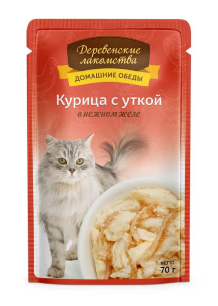 Питание для кошек "Деревенские лакомства" "Домашние обеды" курица с уткой в нежном желе