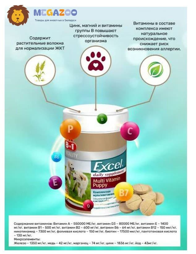 Комплексная витаминно-минеральная добавка для щенков 8in1 Excel Multi Vitamin Puppy
