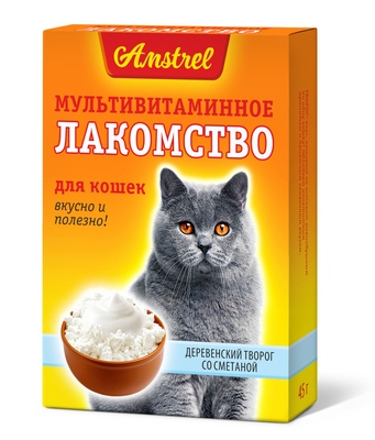 Лакомство мультивитаминное для кошек Amstrel "Деревенский творог со сметаной" (001278)