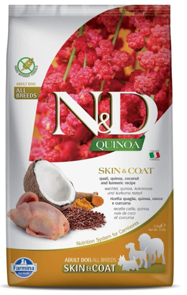 Питание для собак Сухой корм для собак Farmina N&D GF Quinoa Skin & Coat Quail Adult (перепел, кокос)