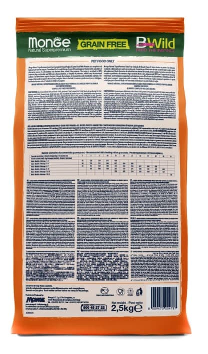 Каталог Сухой корм для щенков Monge BWild GF Puppy & Junior (утка, картофель) для собак