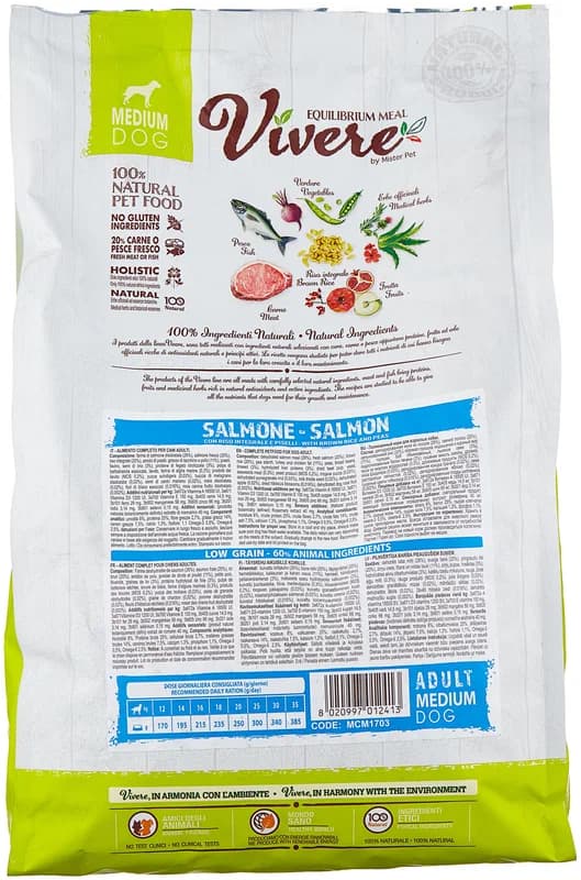 Собачий корм для средних пород Vivere Dog Adult Medium (лосось)