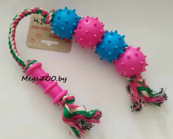 Игрушка для собак "4 мяча на веревке" хлопок